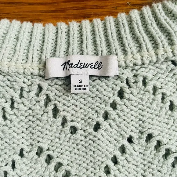 Madewell Crochet Pointelle Puff-Sleeve Sweater Sage Mist Pastel Small