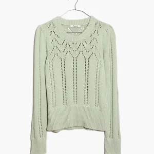 Madewell Crochet Pointelle Puff-Sleeve Sweater Sage Mist Pastel Small