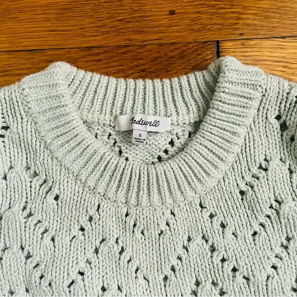 Madewell Crochet Pointelle Puff-Sleeve Sweater Sage Mist Pastel Small