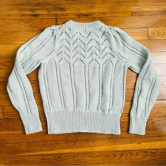 Madewell Crochet Pointelle Puff-Sleeve Sweater Sage Mist Pastel Small