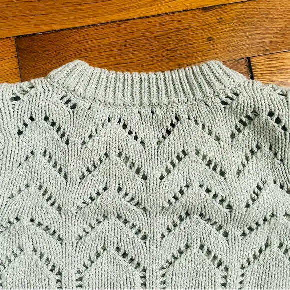 Madewell Crochet Pointelle Puff-Sleeve Sweater Sage Mist Pastel Small