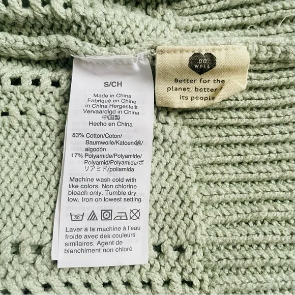 Madewell Crochet Pointelle Puff-Sleeve Sweater Sage Mist Pastel Small