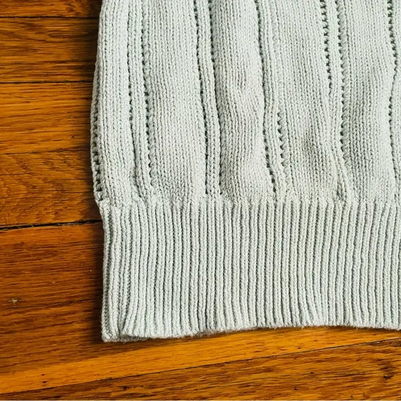 Madewell Crochet Pointelle Puff-Sleeve Sweater Sage Mist Pastel Small