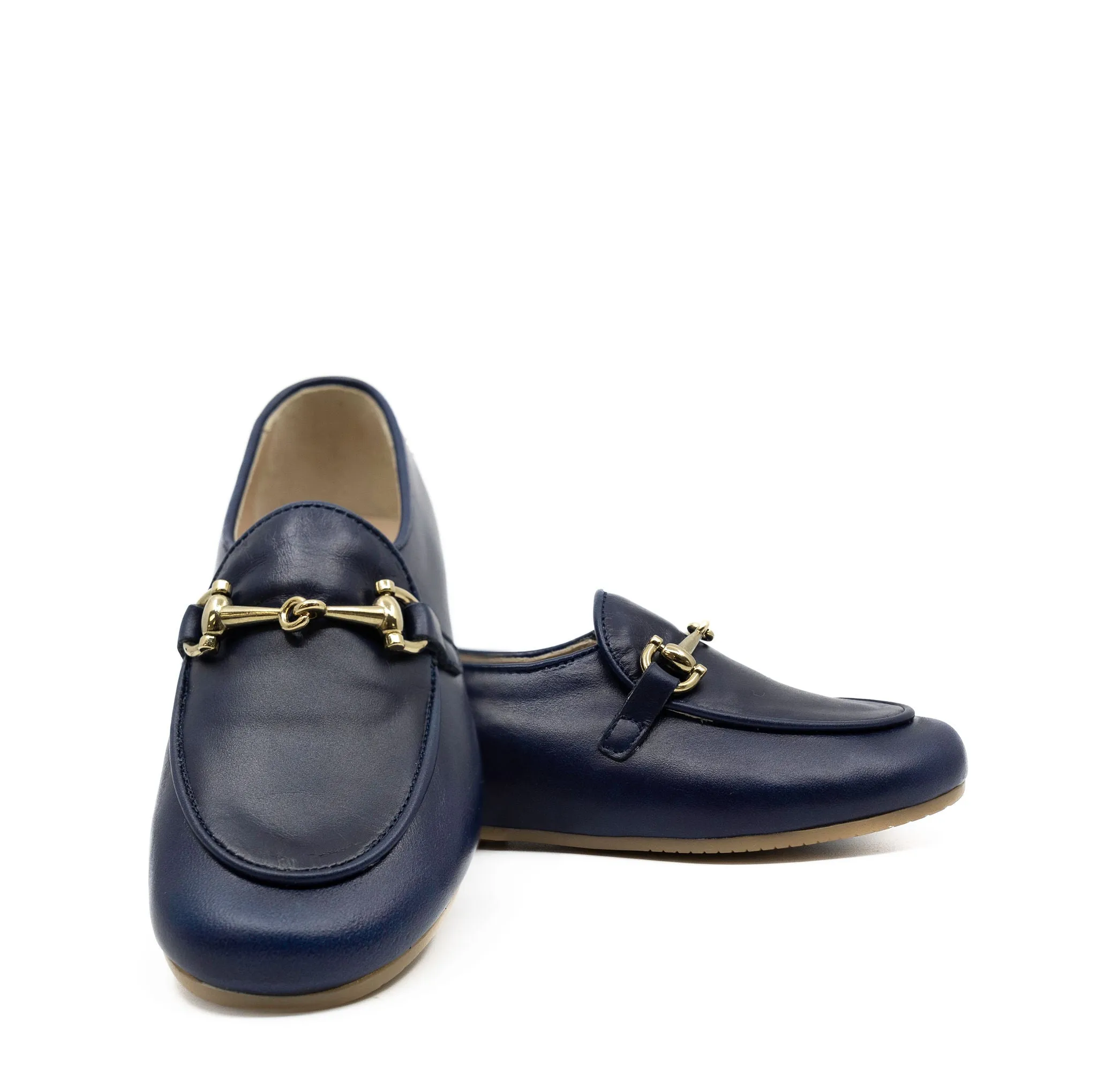 Manuela Navy Leather Buckle Loafer