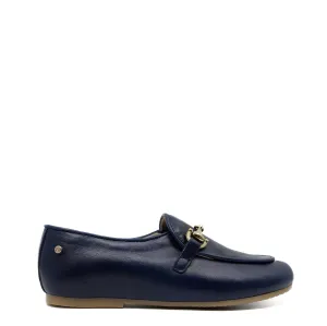Manuela Navy Leather Buckle Loafer