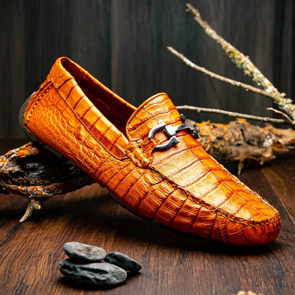 Marco Di Milano Parma in Brandy Caiman Belly Bit Loafers