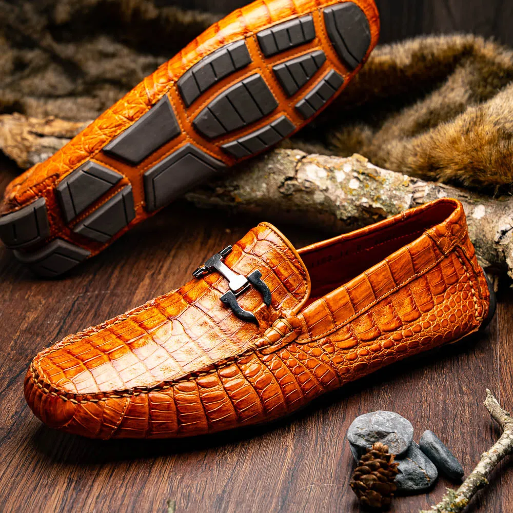 Marco Di Milano Parma in Brandy Caiman Belly Bit Loafers
