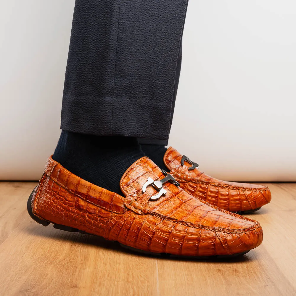Marco Di Milano Parma in Brandy Caiman Belly Bit Loafers
