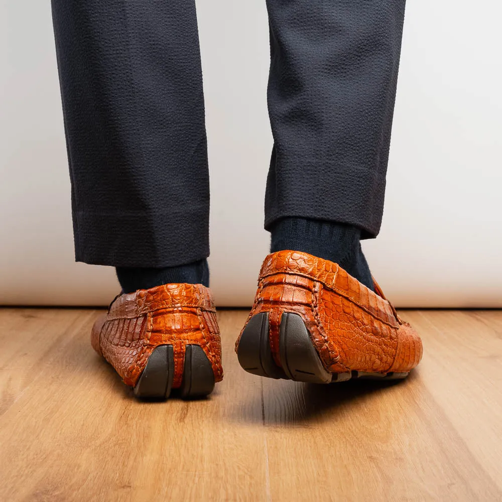 Marco Di Milano Parma in Brandy Caiman Belly Bit Loafers