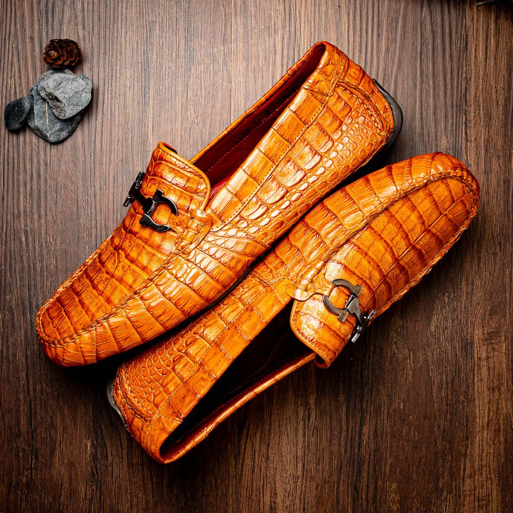 Marco Di Milano Parma in Brandy Caiman Belly Bit Loafers
