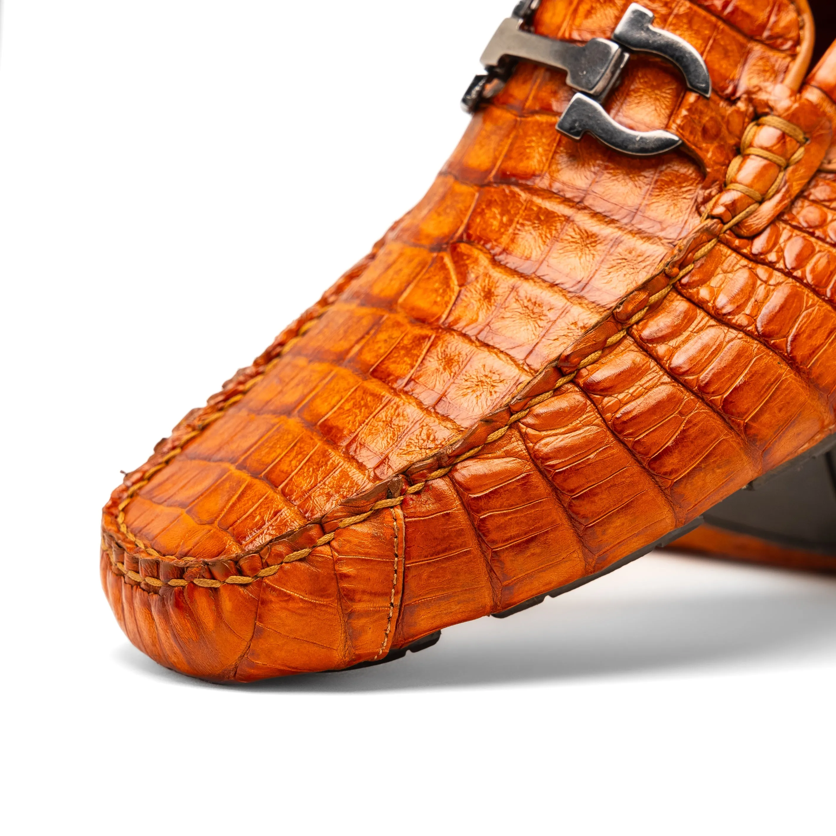 Marco Di Milano Parma in Brandy Caiman Belly Bit Loafers