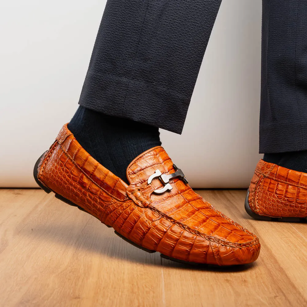 Marco Di Milano Parma in Brandy Caiman Belly Bit Loafers