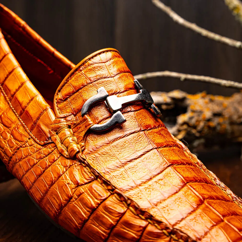 Marco Di Milano Parma in Brandy Caiman Belly Bit Loafers