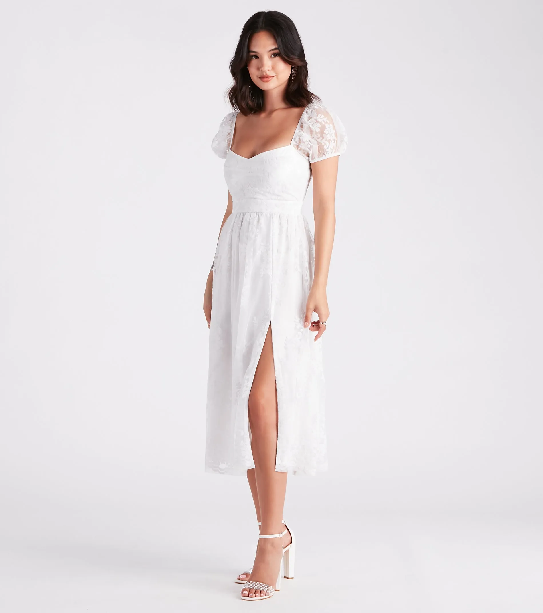Mary Formal Flocked Velvet A-Line Midi Dress