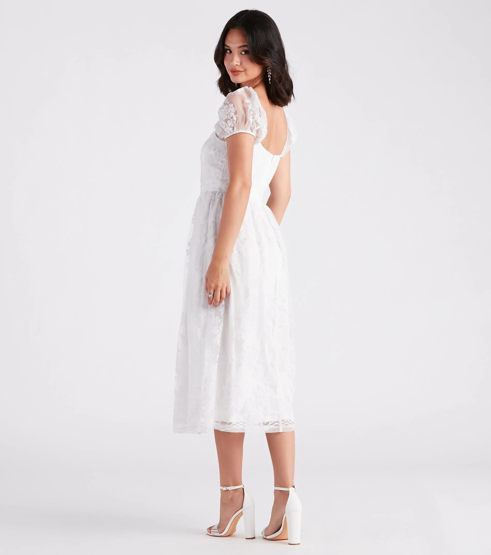 Mary Formal Flocked Velvet A-Line Midi Dress