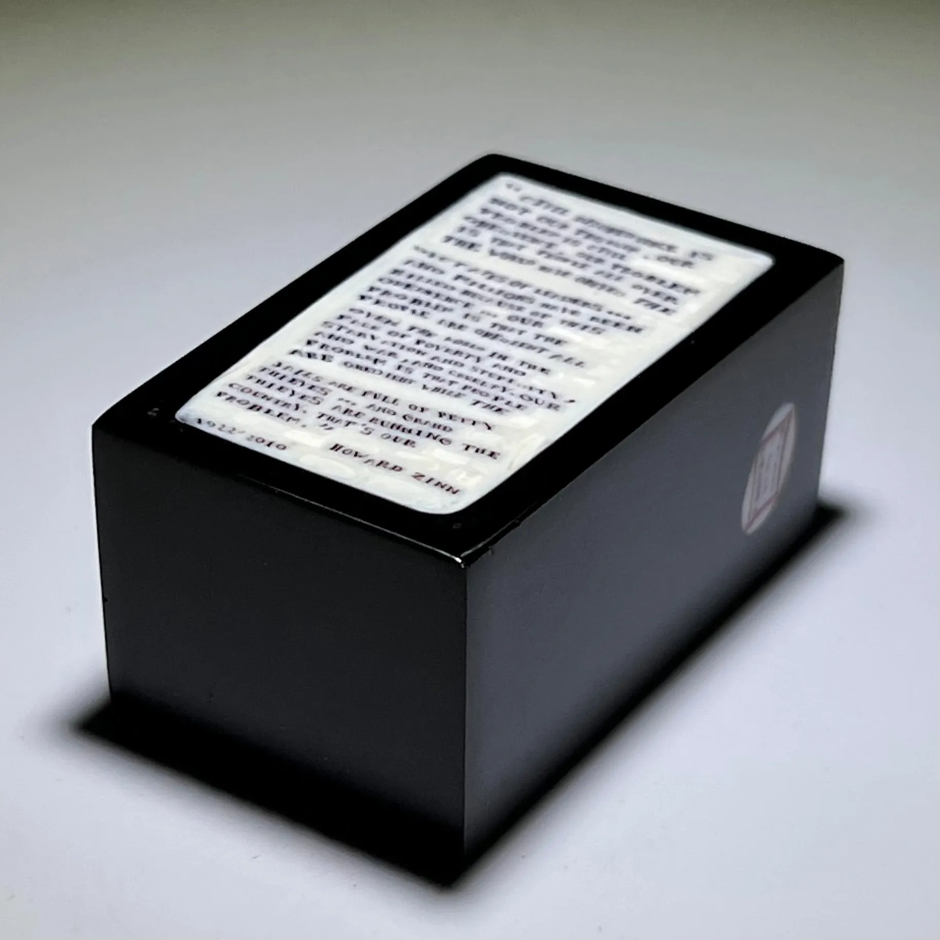 Mathieu Grodet 2021 Glass Art Murrine Paperweight Block Howard Zinn Quotation