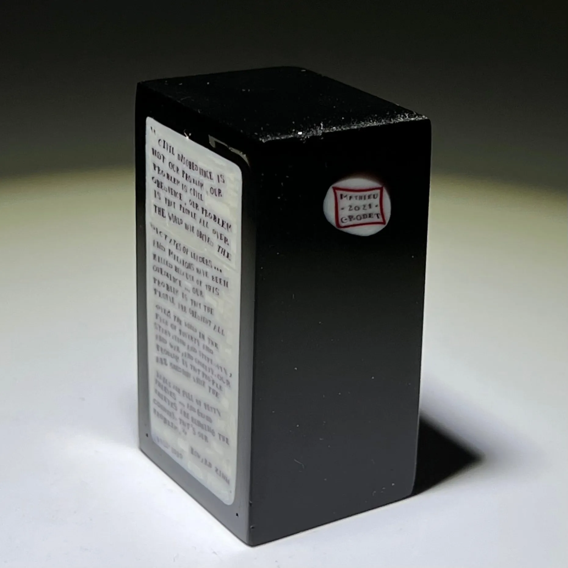 Mathieu Grodet 2021 Glass Art Murrine Paperweight Block Howard Zinn Quotation