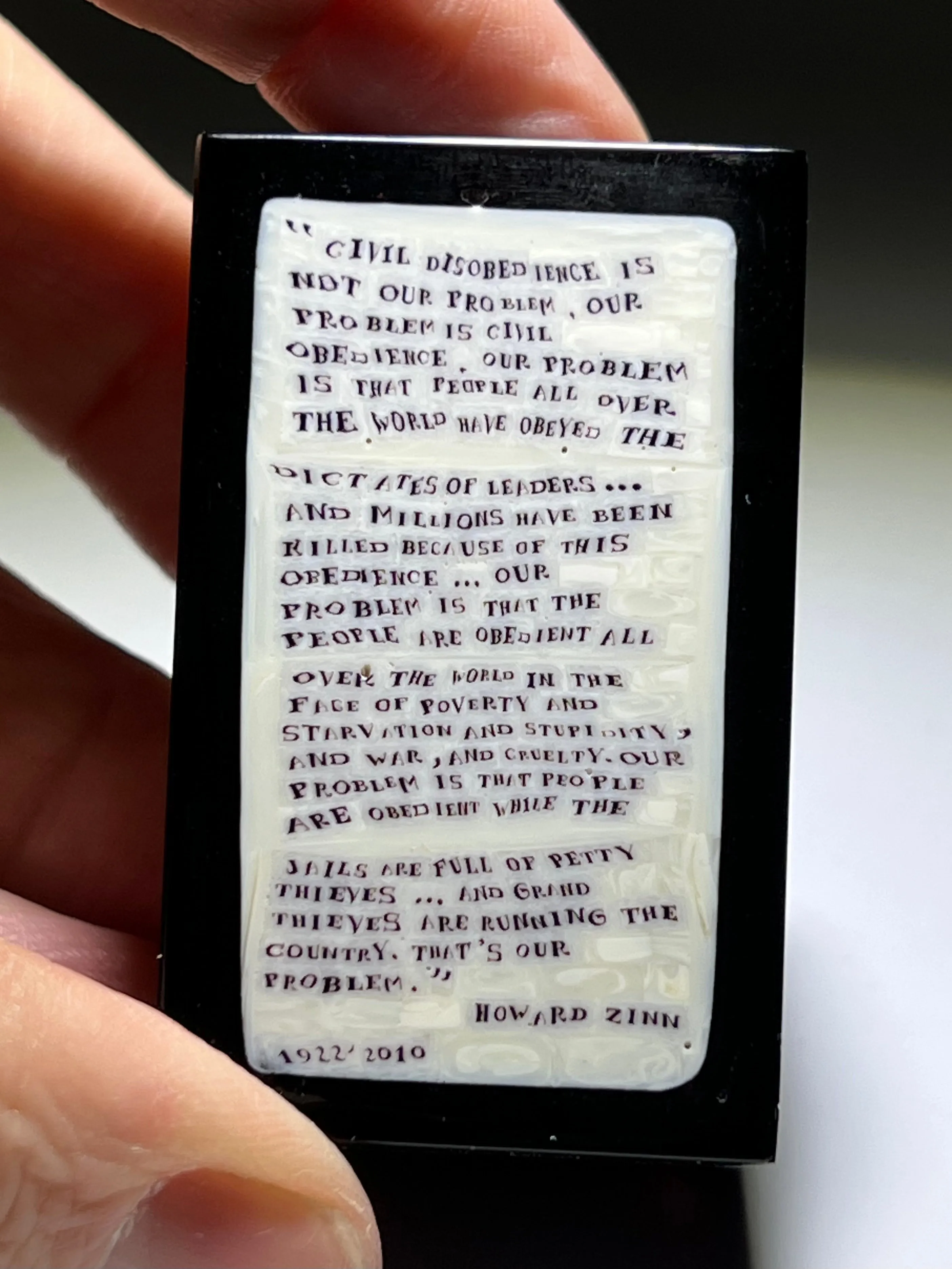 Mathieu Grodet 2021 Glass Art Murrine Paperweight Block Howard Zinn Quotation