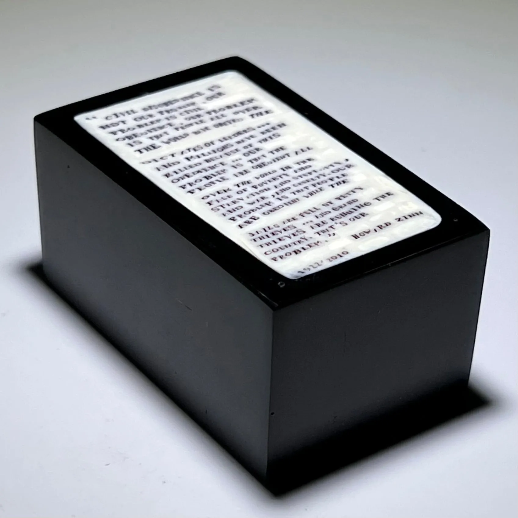 Mathieu Grodet 2021 Glass Art Murrine Paperweight Block Howard Zinn Quotation