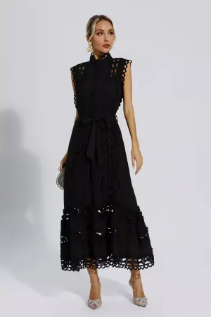 Maxi Dress – Sleeveless Eyelet Lace – Elegant Evening Style