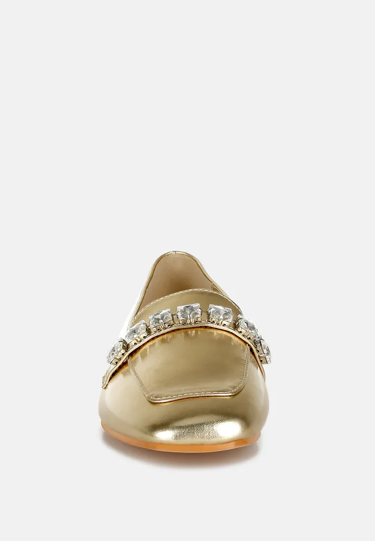 Metallic Diamante Strap Loafers by RUW