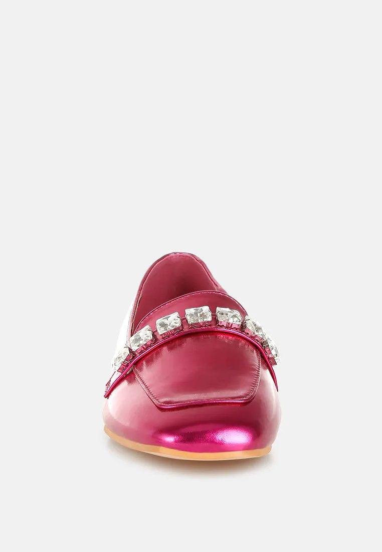 Metallic Diamante Strap Loafers by RUW