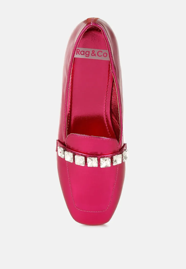 Metallic Diamante Strap Loafers by RUW