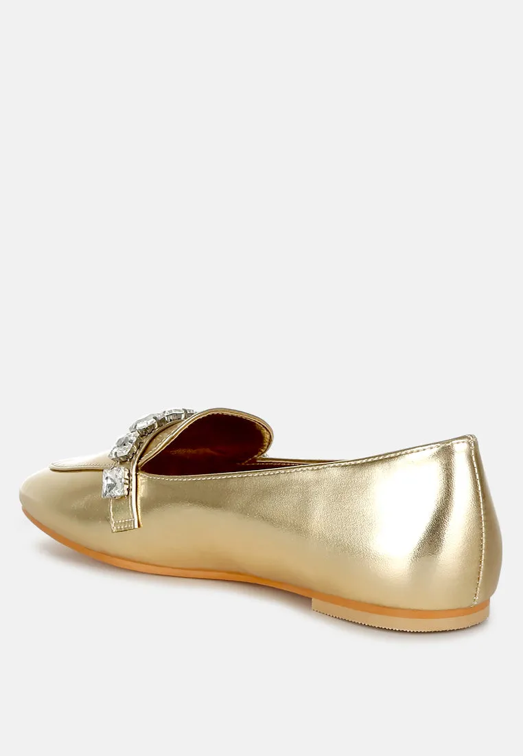 Metallic Diamante Strap Loafers by RUW