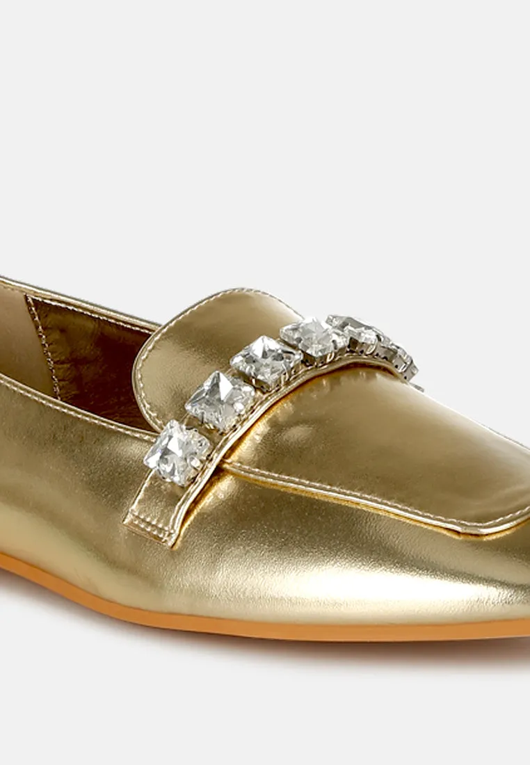Metallic Diamante Strap Loafers by RUW