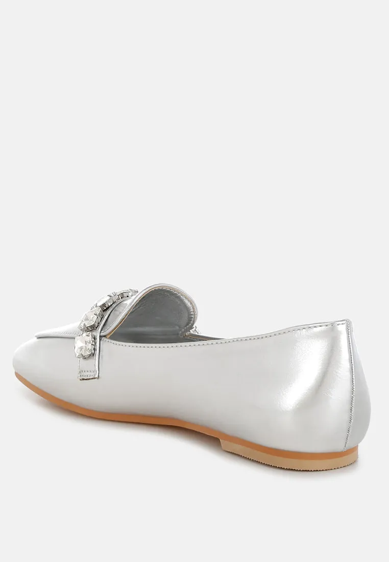 Metallic Diamante Strap Loafers by RUW