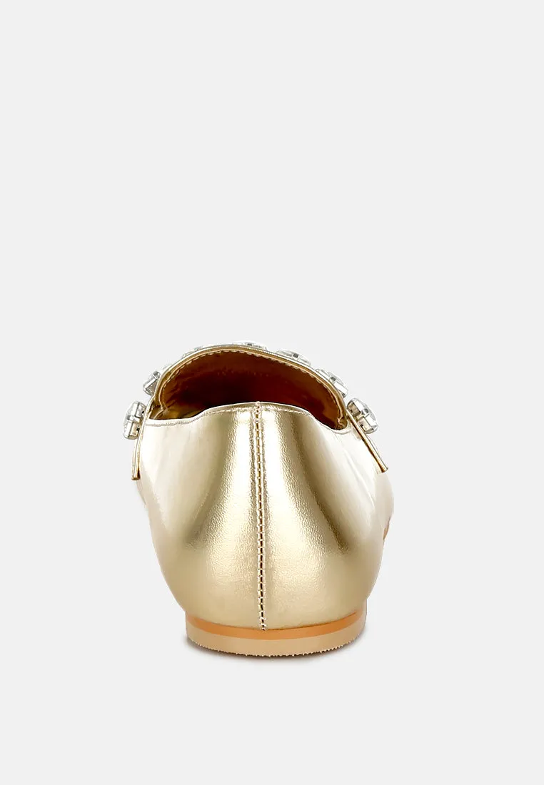 Metallic Diamante Strap Loafers by RUW