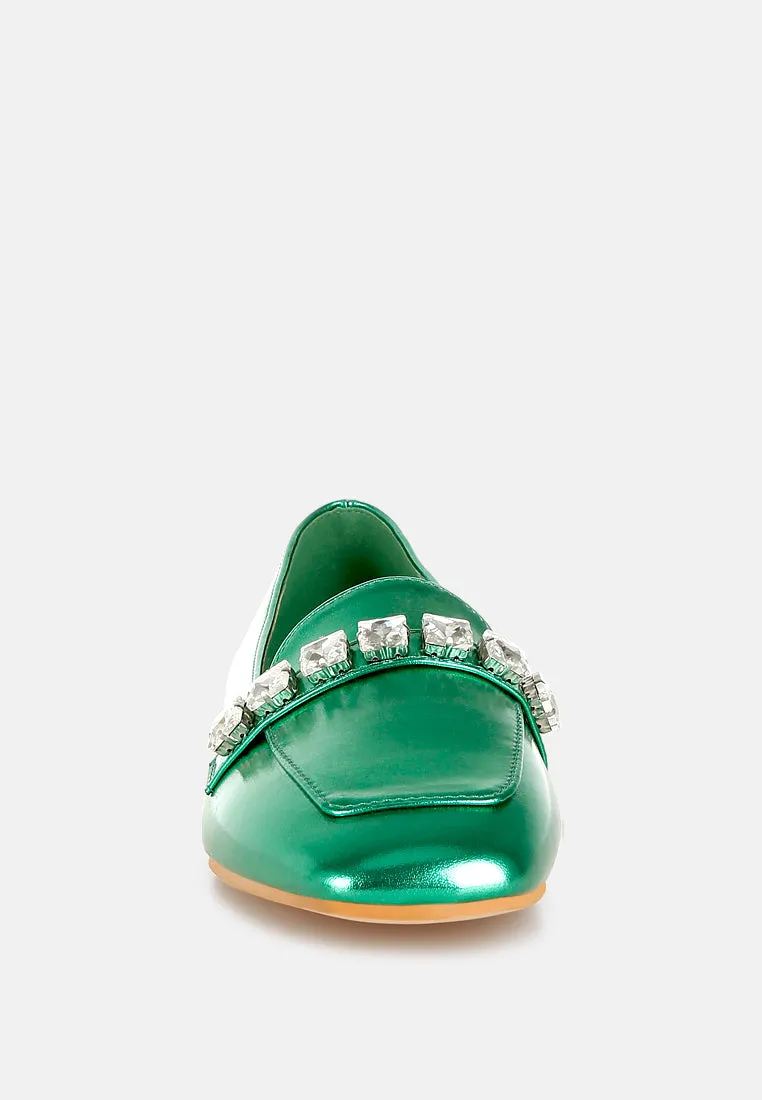 Metallic Diamante Strap Loafers by RUW