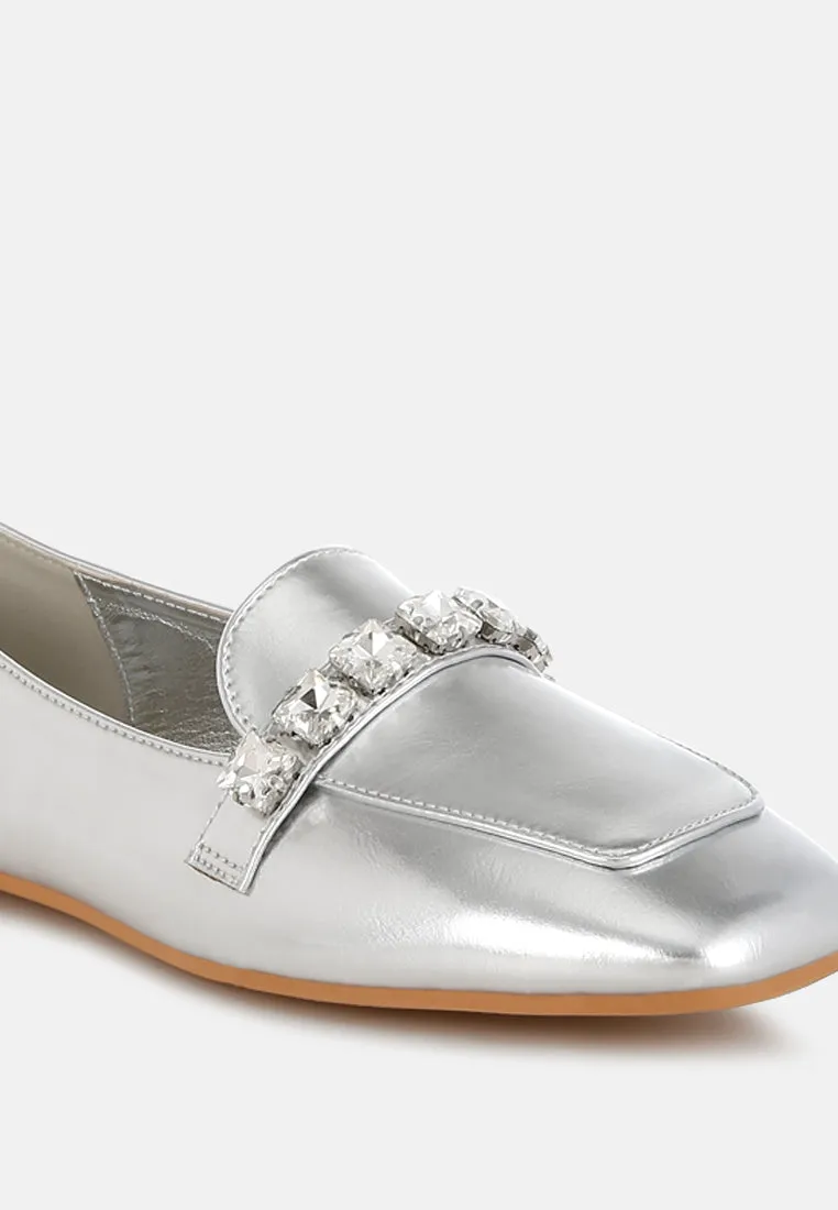 Metallic Diamante Strap Loafers by RUW