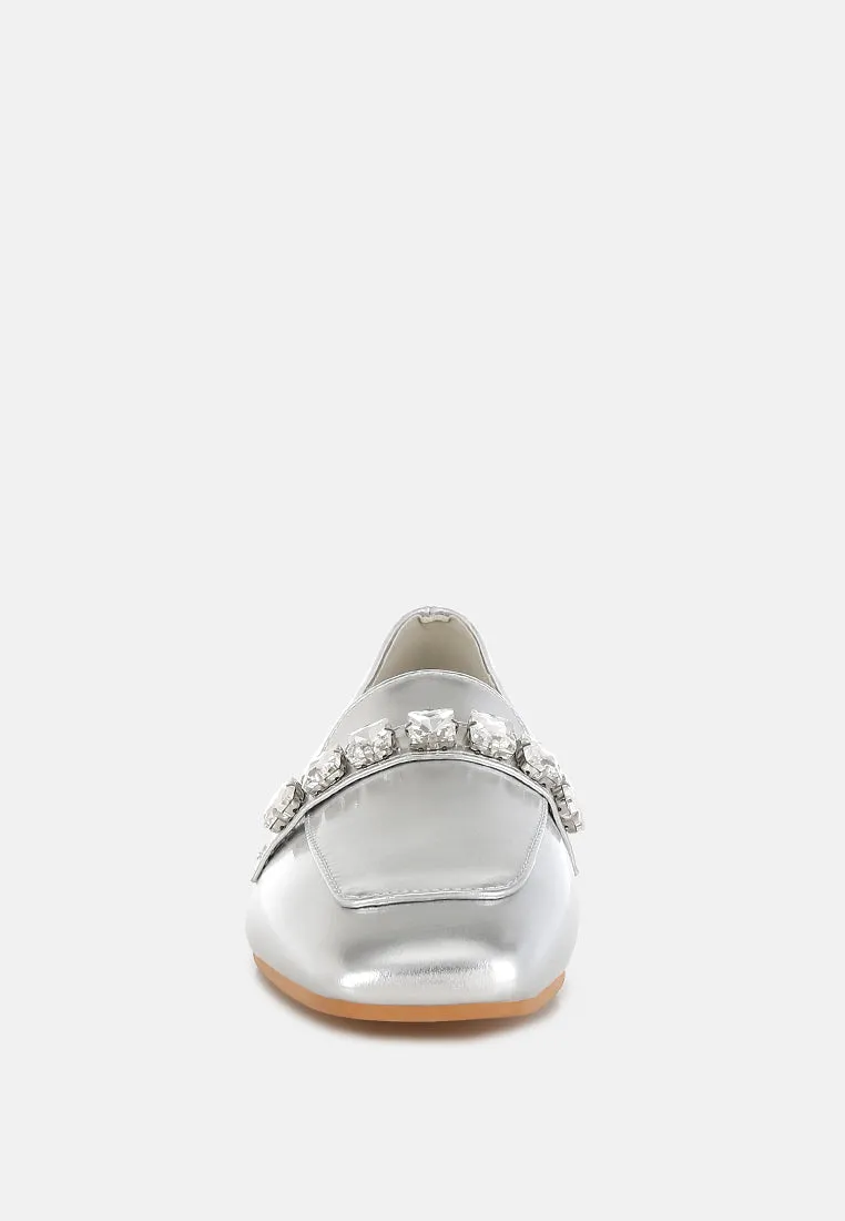 Metallic Diamante Strap Loafers by RUW
