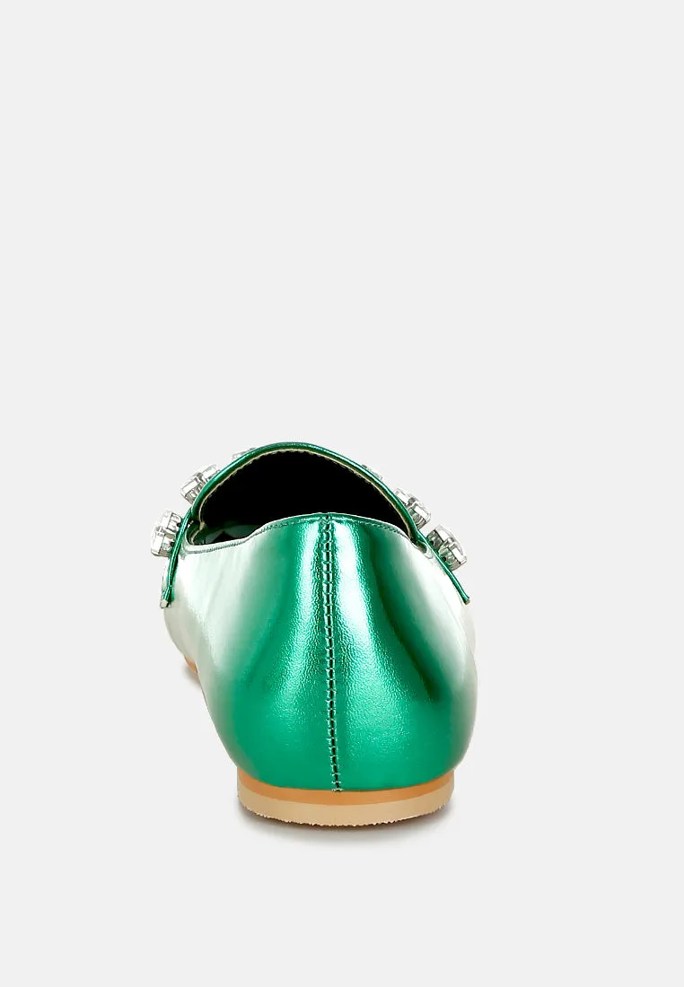 Metallic Diamante Strap Loafers by RUW