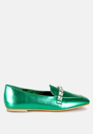 Metallic Diamante Strap Loafers by RUW