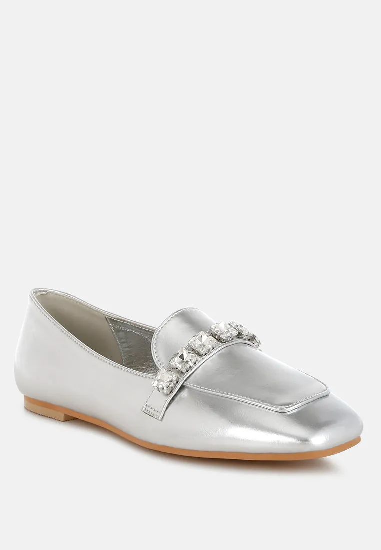 Metallic Diamante Strap Loafers by RUW
