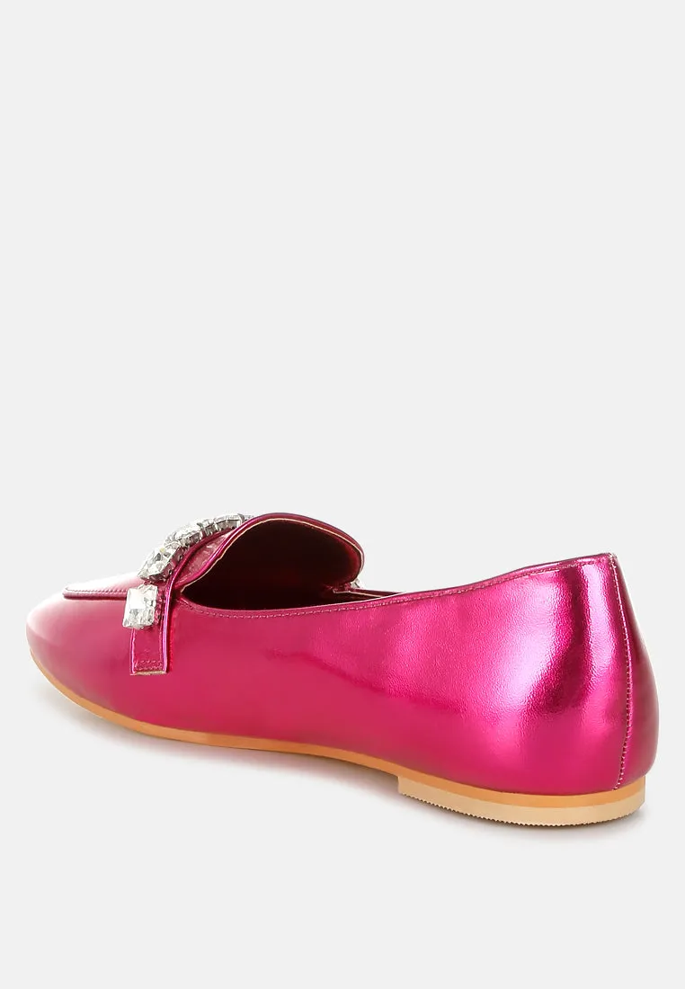 Metallic Diamante Strap Loafers by RUW