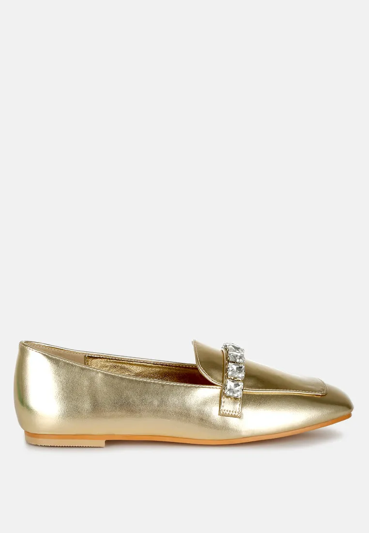 Metallic Diamante Strap Loafers by RUW