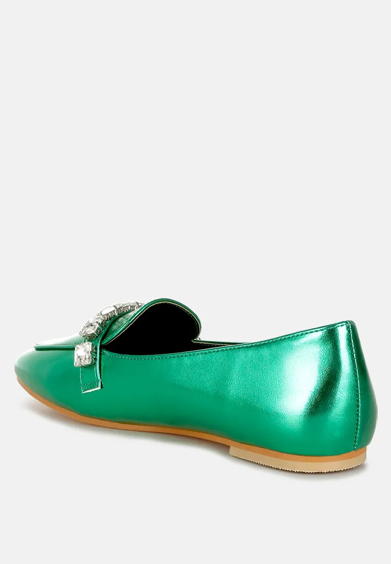 Metallic Diamante Strap Loafers by RUW