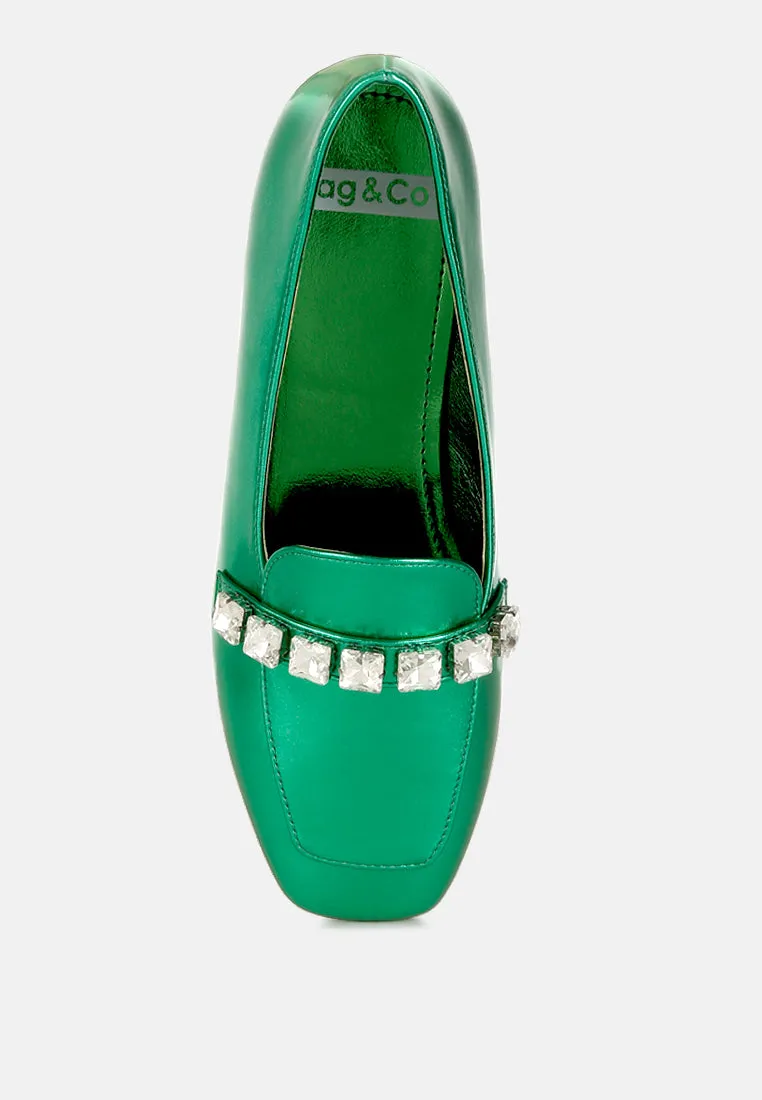 Metallic Diamante Strap Loafers by RUW