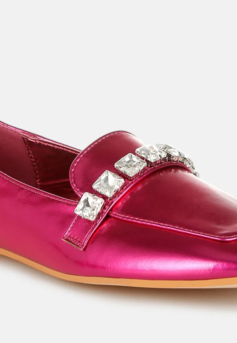 Metallic Diamante Strap Loafers by RUW