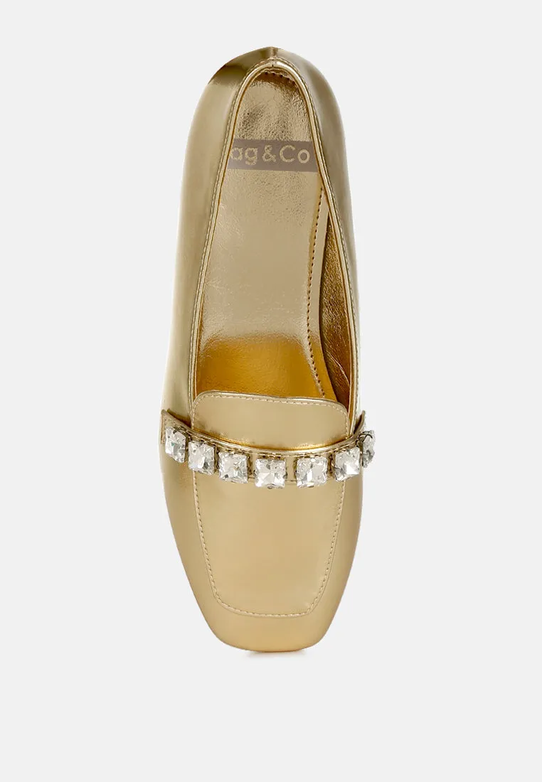 Metallic Diamante Strap Loafers by RUW