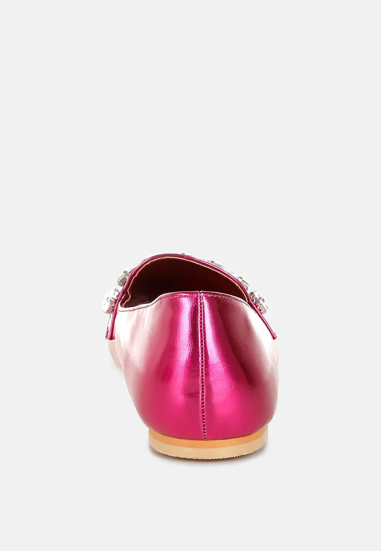 Metallic Diamante Strap Loafers by RUW