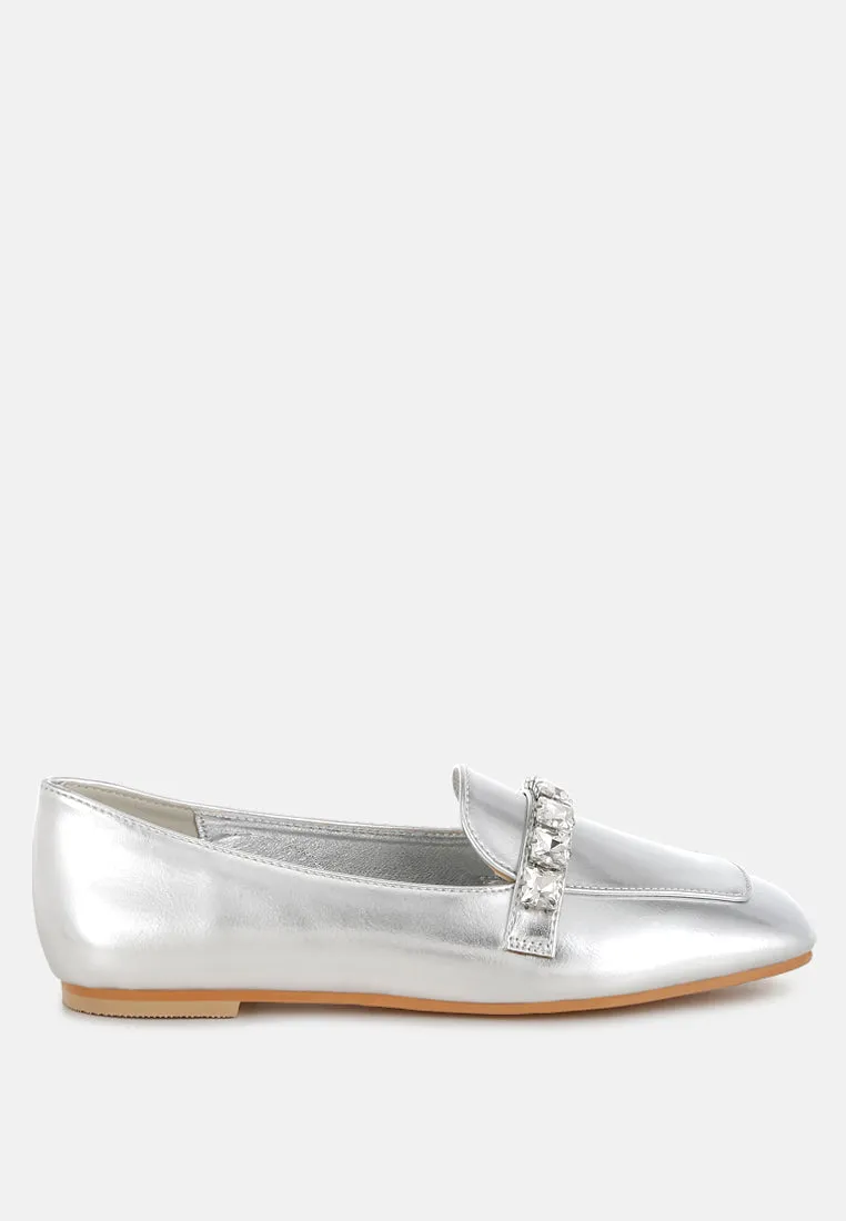 Metallic Diamante Strap Loafers by RUW