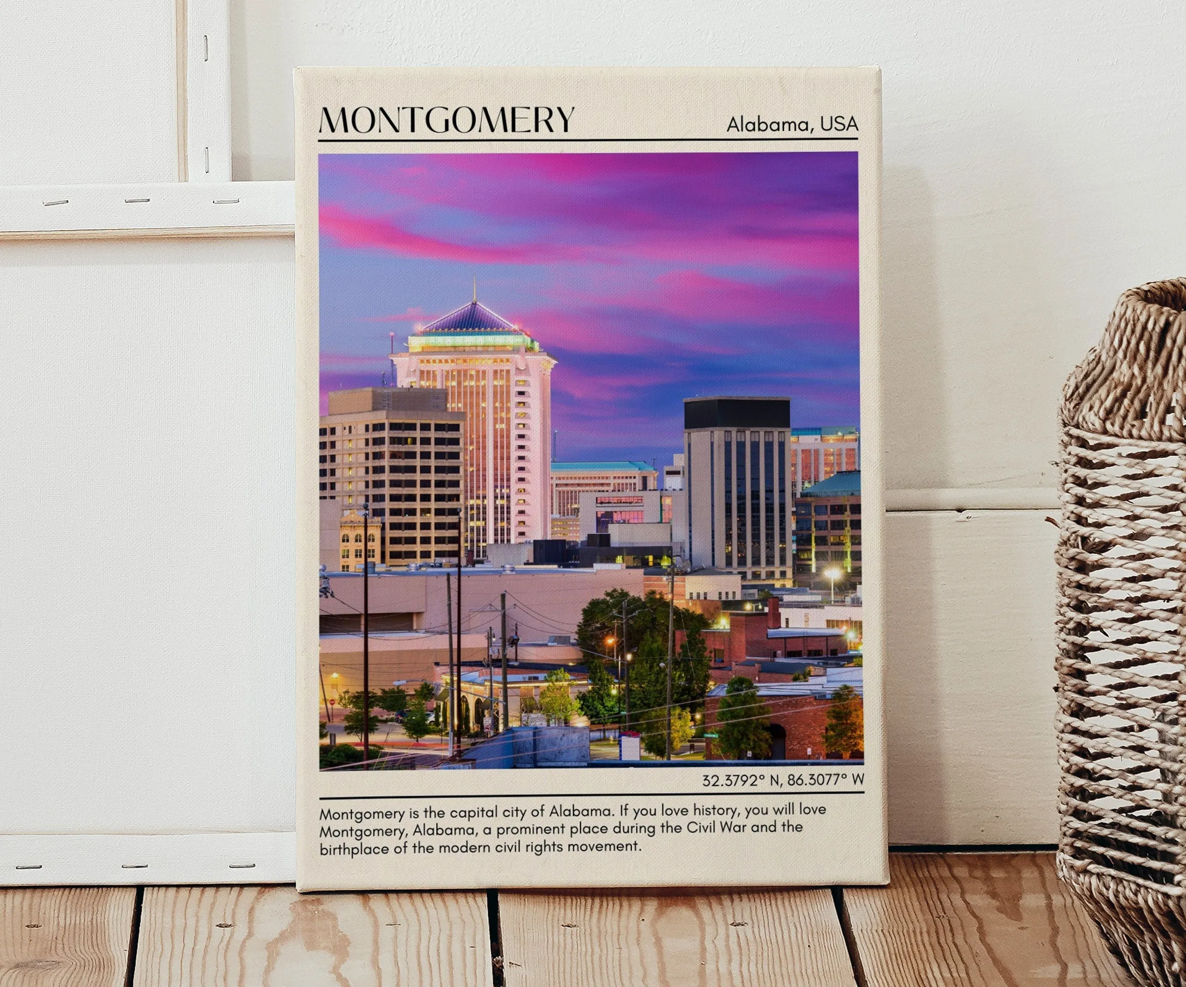 Montgomery Minimal Wall Art, Alabama, USA