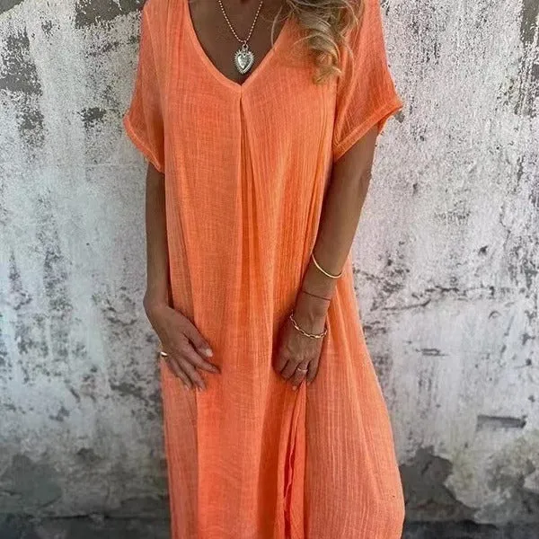 Naia™ - V - Neck Dress in cotton and linen
