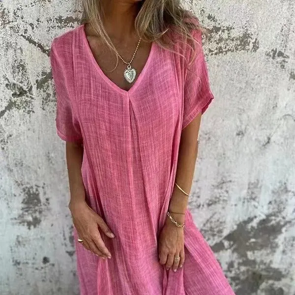 Naia™ - V - Neck Dress in cotton and linen