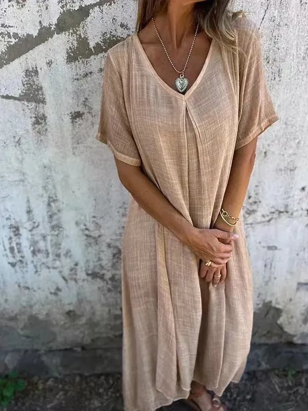 Naia™ - V - Neck Dress in cotton and linen