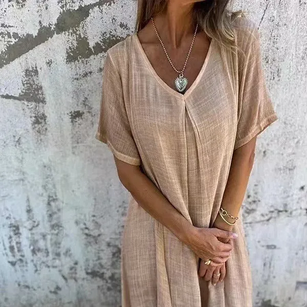Naia™ - V - Neck Dress in cotton and linen